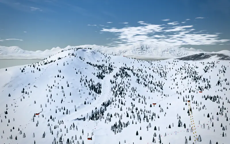 Mountains above Lake Tahoe rendered from real elevation data in SIKRUN